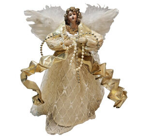 Vtg 1999 Celestial Heavenly Angel Caucasian w/ Feather Wings Tree Topper Avon
